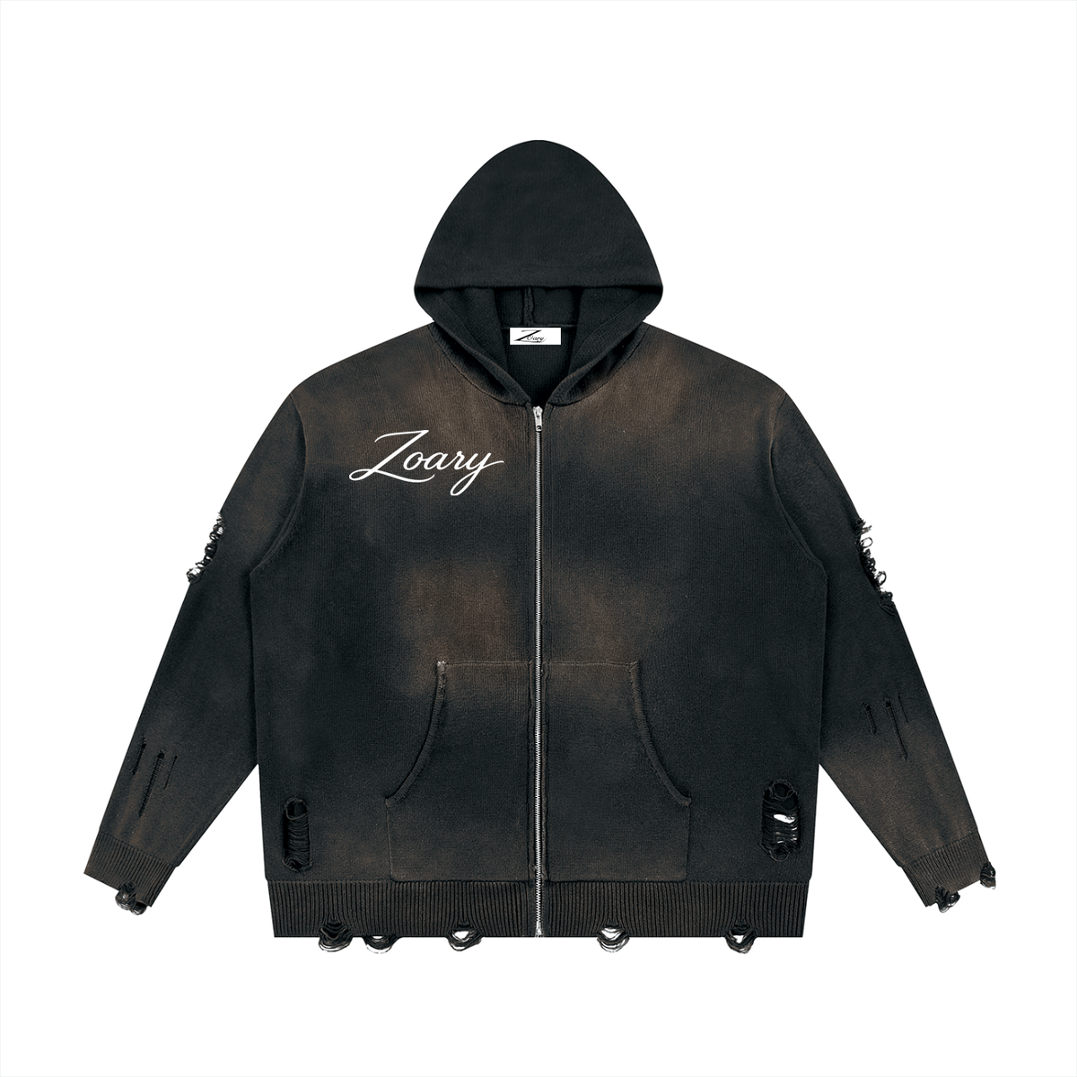 Unisex Distressed Full Zip Sweater