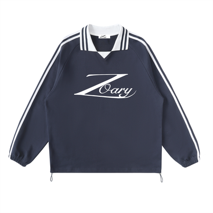 Contrast Striped Lapel Collar Sweatshirt