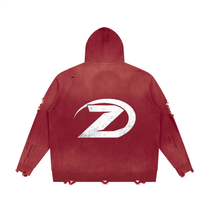 Unisex Distressed Full Zip Sweater