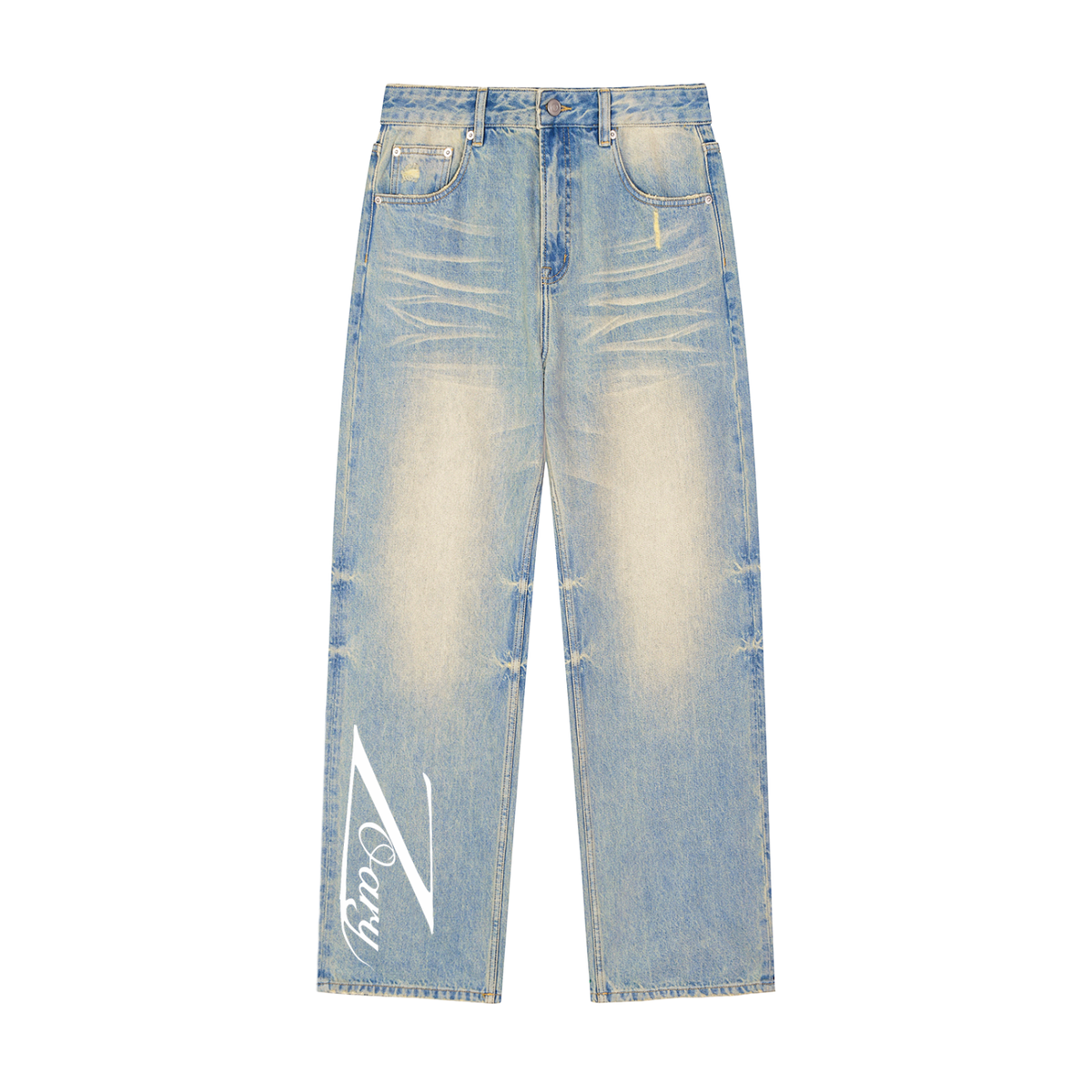 Sun Fade Raw Hem Denim Jeans