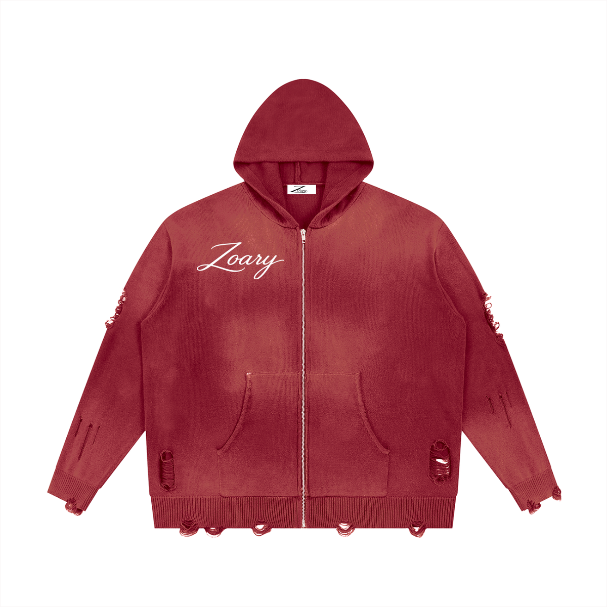 Unisex Distressed Full Zip Sweater