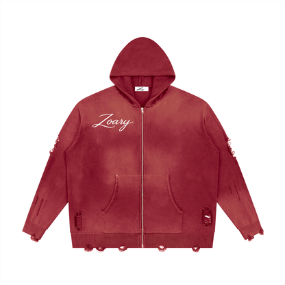 Unisex Distressed Full Zip Sweater