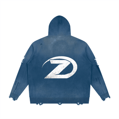 Unisex Distressed Full Zip Sweater