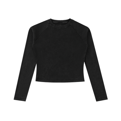 Dyed Washed Raglan Long Sleeve Slim T-Shirt