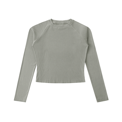 Dyed Washed Raglan Long Sleeve Slim T-Shirt