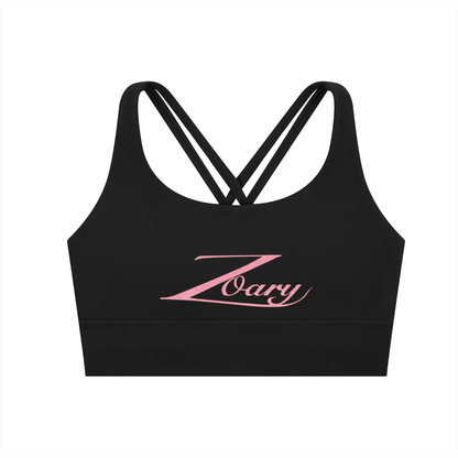 Zoary Criss-Cross Sports Bra “pink logo”