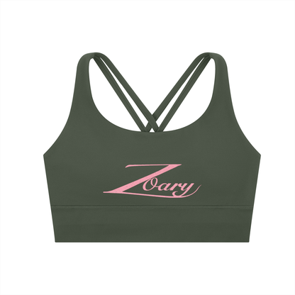 Zoary Criss-Cross Sports Bra “pink logo”