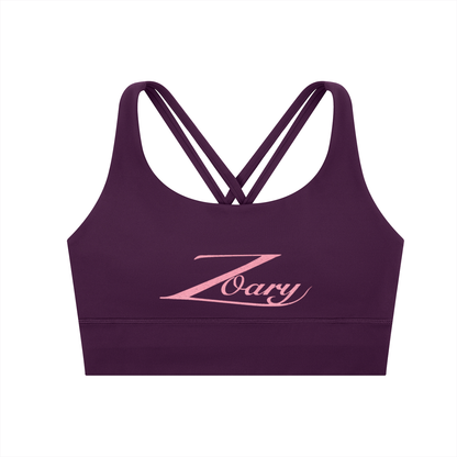 Zoary Criss-Cross Sports Bra “pink logo”