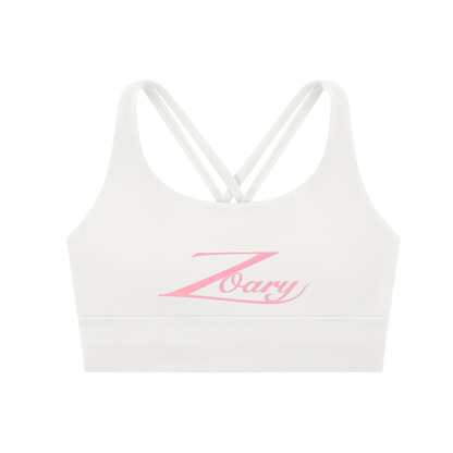 Zoary Criss-Cross Sports Bra “pink logo”