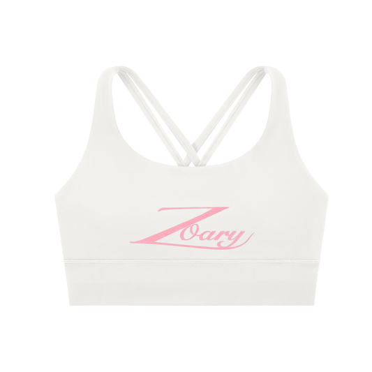 Zoary Criss-Cross Sports Bra “pink logo”