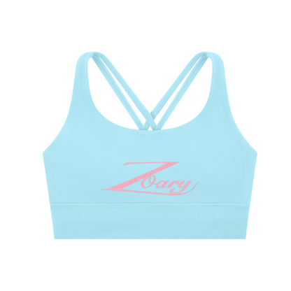 Zoary Criss-Cross Sports Bra “pink logo”