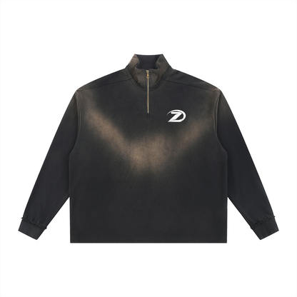 “Zoary”Sun Fade Raw Edge Quarter-Zip Sweatshirt