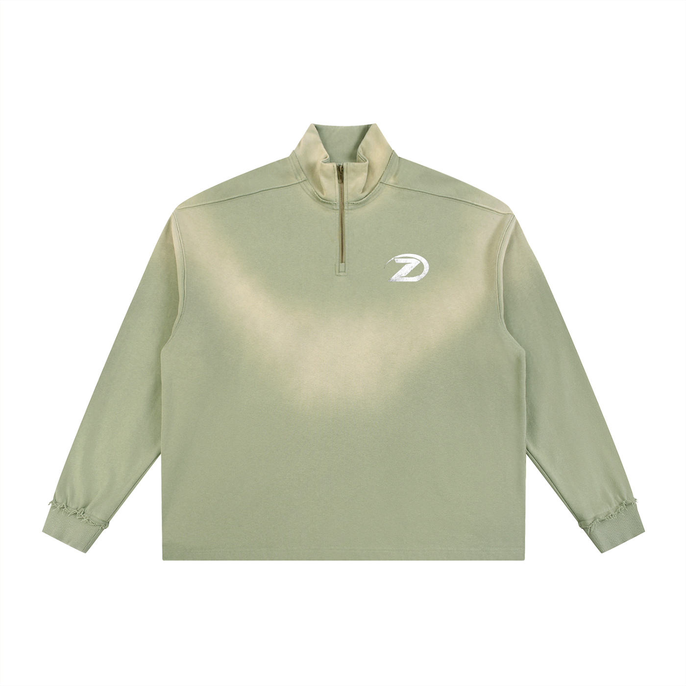 “Zoary”Sun Fade Raw Edge Quarter-Zip Sweatshirt