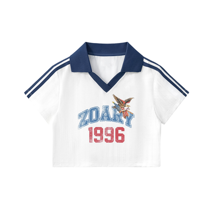 Contrast Collar Striped Cropped Jersey