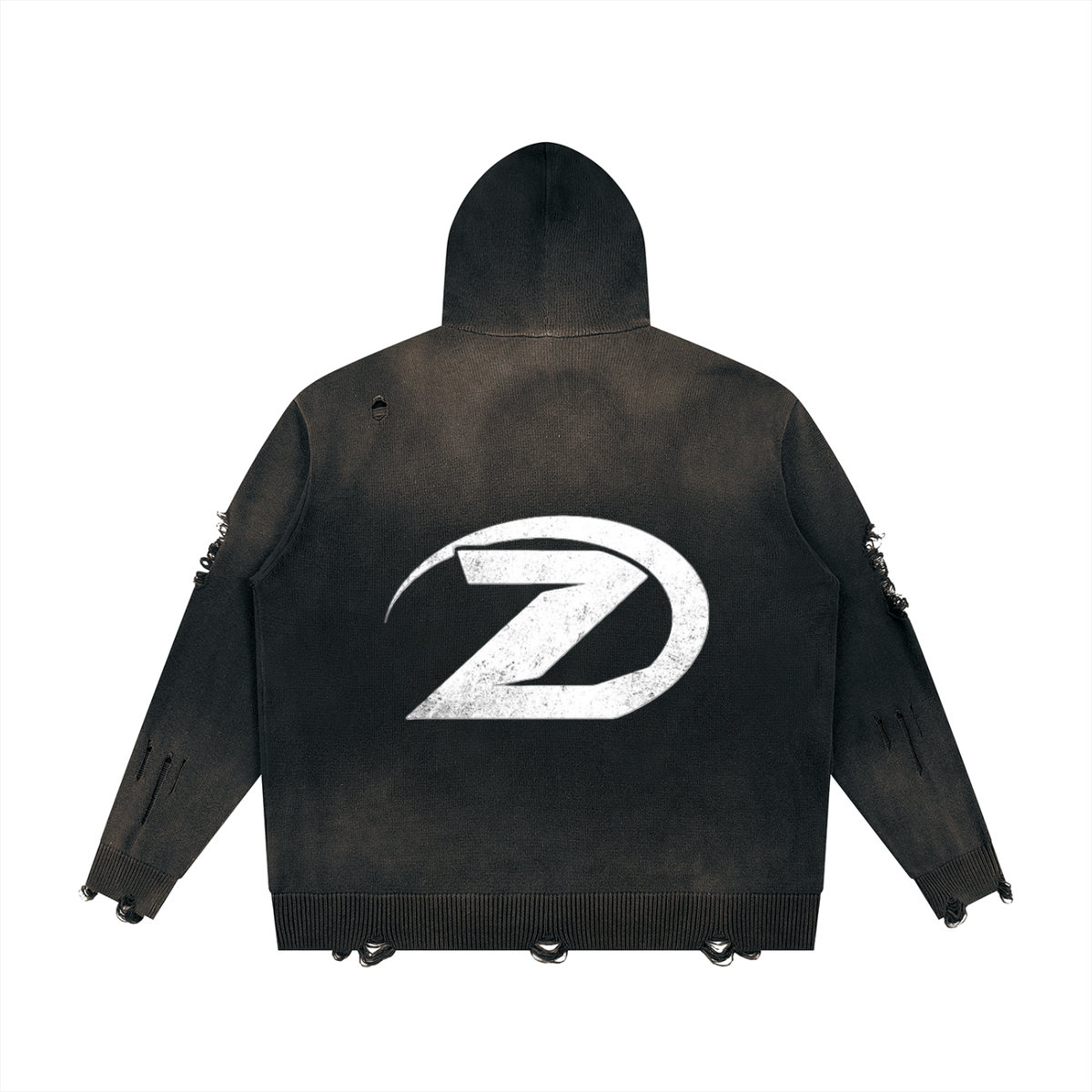 Unisex Distressed Full Zip Sweater