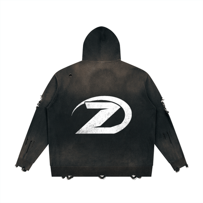 Unisex Distressed Full Zip Sweater