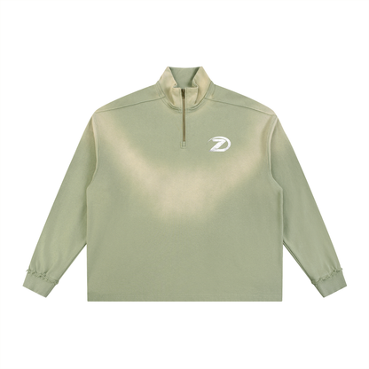 Sun Fade Raw Edge Quarter-Zip Sweatshirt